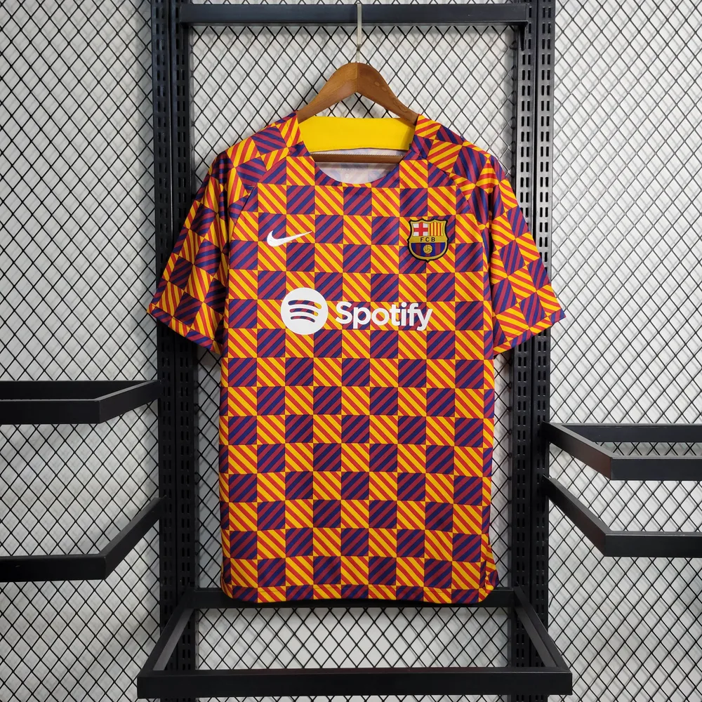 2023/2024 Barcelona Training Wear Striped Plaid Jersey — main view