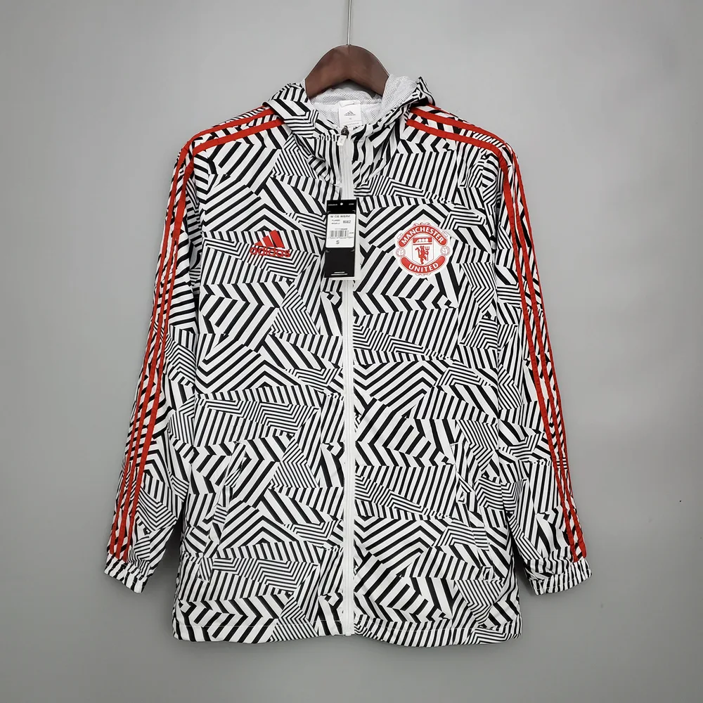2021/2022 Manchester United Jersey Windbreaker Black-White Stripes — main view