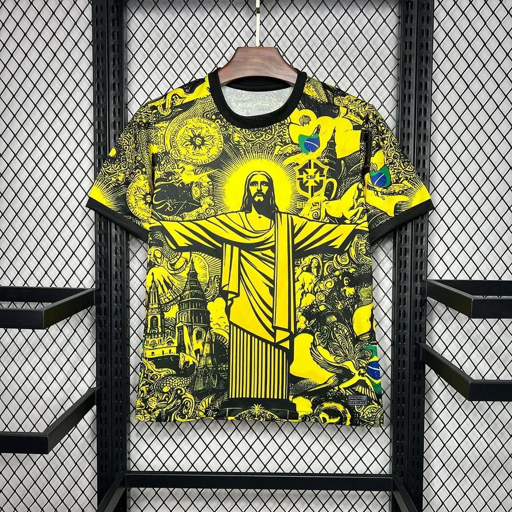 2024 Brazil Special Edition Jesus Yellow Gray Soccer Jersey — main view