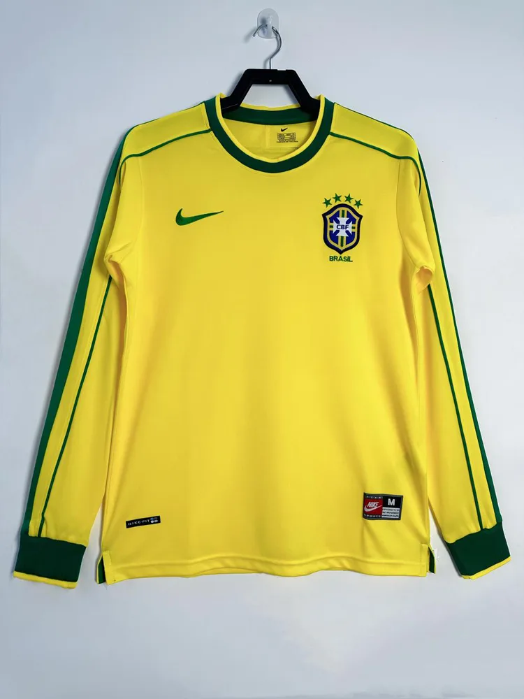 Camiseta de fútbol local retro de manga larga de Brasil 1998 Calidad Tailandesa — main view