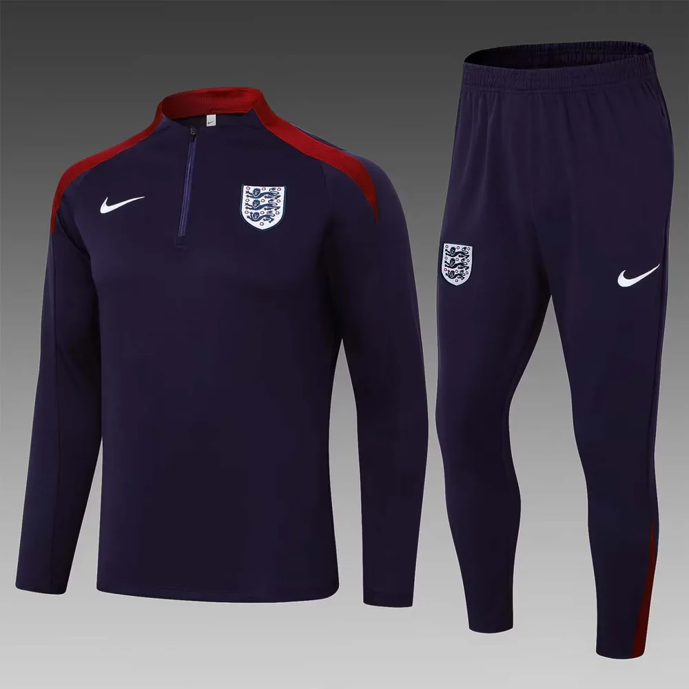 2024 England Half-Pull Training Suit Purple Soccer Jersey Set — main view