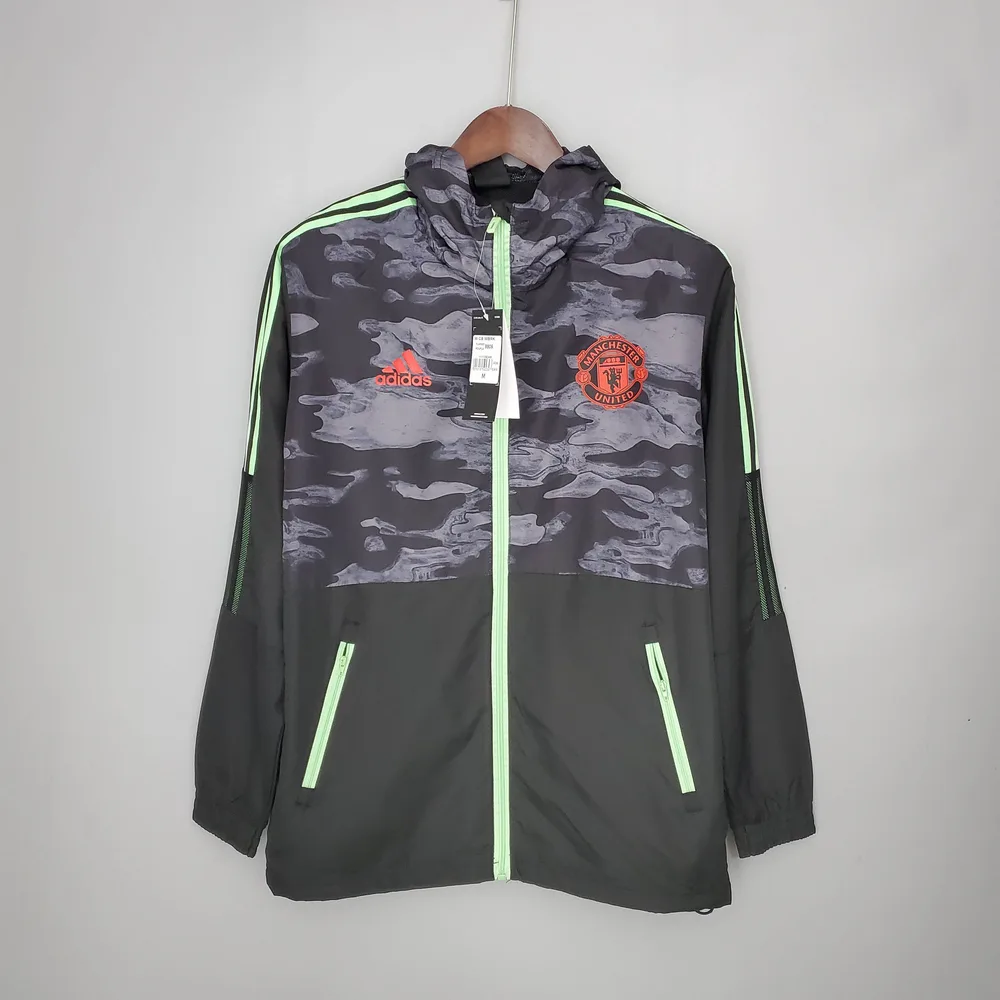 2021/2022 Manchester United Jersey Windbreaker Black And Grey Camouflage — main view
