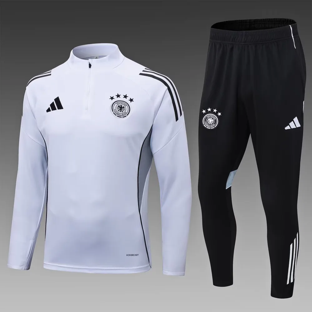 2025 Germany Half-Pull Training Suit White Jersey Set — main view