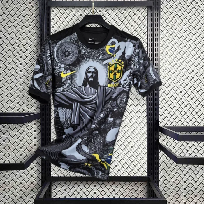 2024 Brazil Special Edition Jesus Black Gray Soccer Jersey — main view