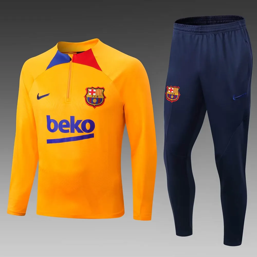 2022/2023 Barcelona Half-Pull Training Suit Yellow Jersey Set — main view