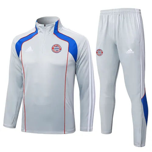 2025/2026 Bayern Munich Half-Pull Training Suit Light Gray Retro Style Football Shirt AAA fan-grade Set