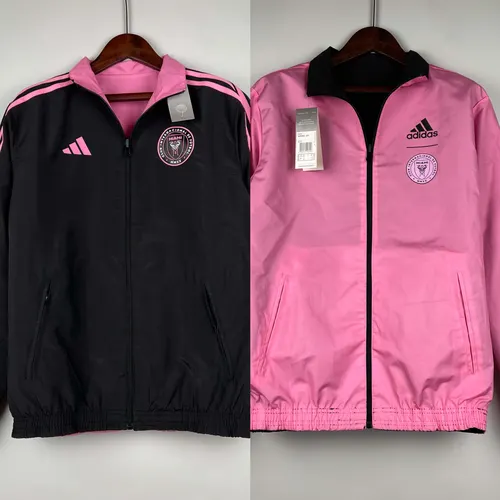 2023/2024 Coupe-Vent Réversible Inter Miami (noir-rose) Maillot Soccer Qualité Thaï