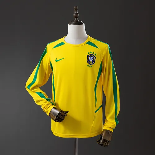 Camisa Retro Brasil Casa Manga Longa 2002 AAA qualidade fã