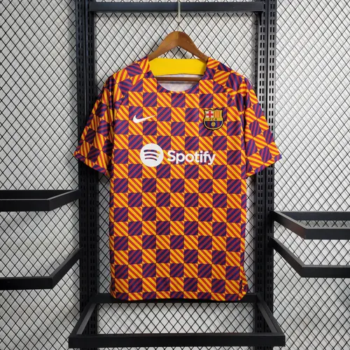 2023/2024 Barcelona Training Wear Striped Plaid Jersey — view 1