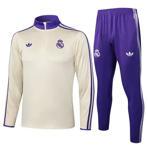 2025/2026 Real Madrid Apricot Retro Edition Half-Pull Training Suit Football Shirt AAA fan-grade Set