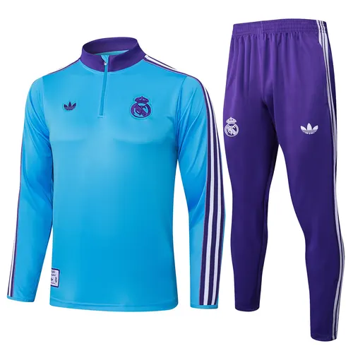 2025/2026 Real Madrid Light blue retro version Half-Pull Training Suit Football Shirt AAA fan-grade Set