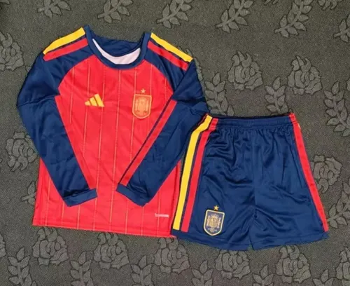 2026 Langarm Spanien Heim Fußballtrikot Thai-Qualität Kindergröße