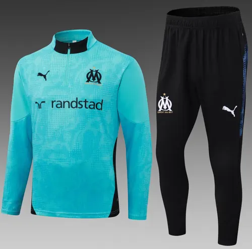 2025/2026 Olympique de Marseille Half-Pull Training Suit Light blue Football Jersey Set