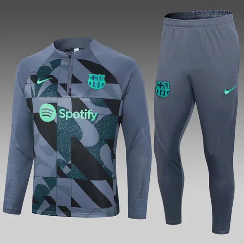 2023/2024 Barcelona Half-Pull Training Suit Gray Jersey Set — view 1