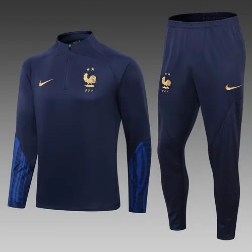 Ensemble de survêtement demi-traction France 2022 Bleu Royal Maillot de football — view 1