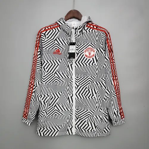 2021/2022 Manchester United Jersey Windbreaker Black-White Stripes — view 1