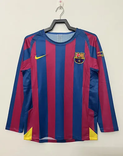 2005/2006 Rétro Manches Longues Barcelone Domicile Maillot de Foot UEFA Champions League Qualité Thaï
