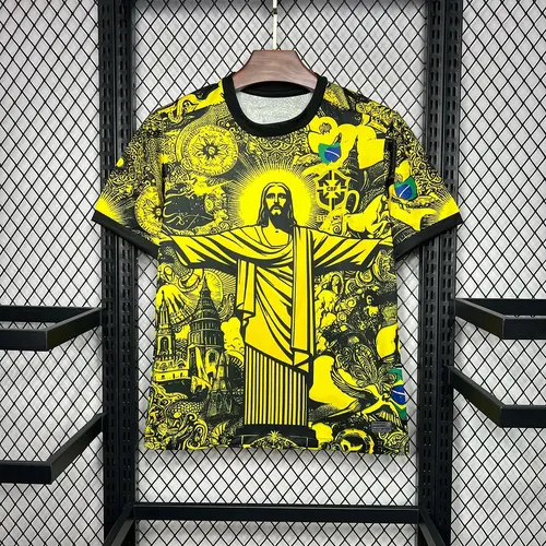 2024 Brazil Special Edition Jesus Yellow Gray Soccer Jersey