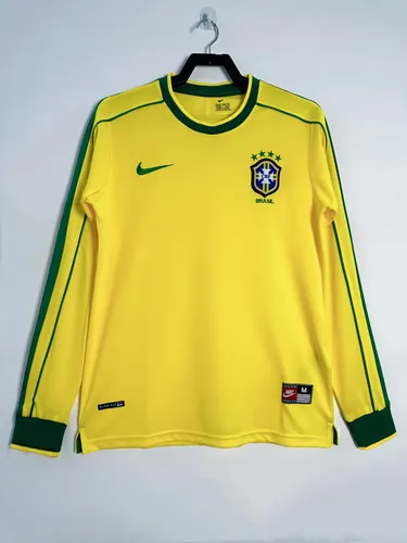 Camiseta de fútbol local retro de manga larga de Brasil 1998 Calidad Tailandesa — view 1