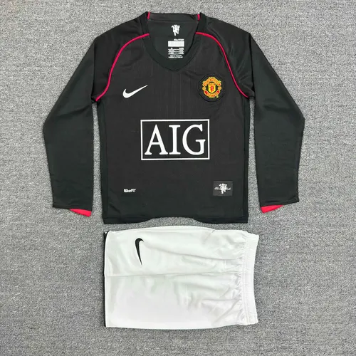 2007/2008 Retro Long Sleeve Manchester United Third Away Football Shirt AAA fan-grade Kids Size