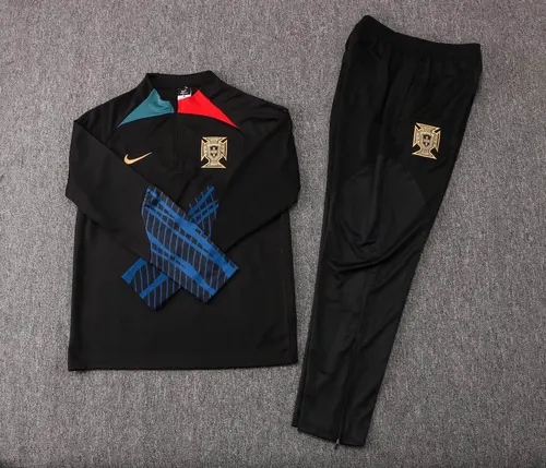 Ensemble de survêtement demi-traction Portugal 2022 Noir Maillot de football — view 3