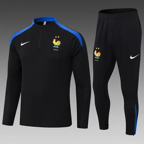 2024-2025 Frankreich Halb-Reißverschluss Trainingsanzug Schwarz Fußballtrikot-Set