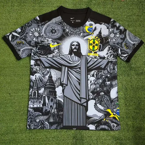 2024 Brazil Special Edition Jesus Black Gray Soccer Jersey — view 7