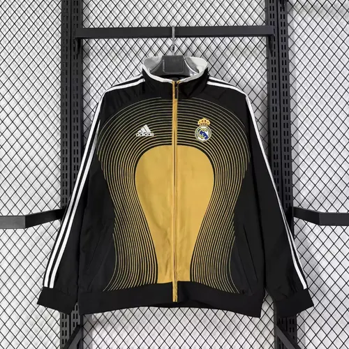 2026/2027 Real Madrid Windbreaker Black Yellow Football Jersey 1:1 Thai Quality