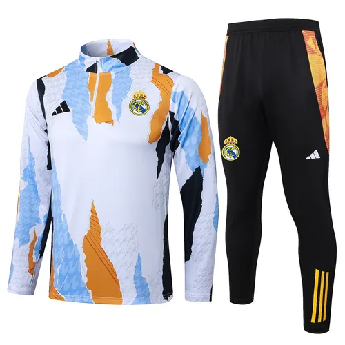 2025/2026 Real Madrid Blue, white and yellow inkjet printing Half-Pull Training Suit Football Shirt AAA fan-grade Set