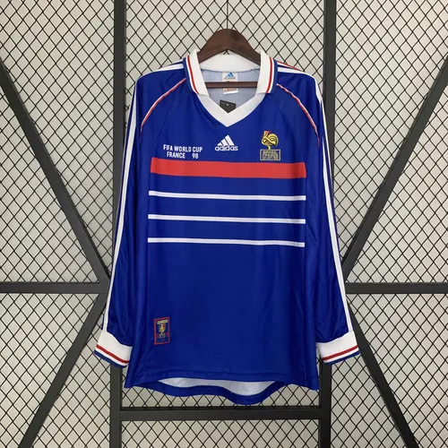 Camisa de Futebol Manga Longa Retro 1998 França Casa Qualidade Tailandesa 1:1
