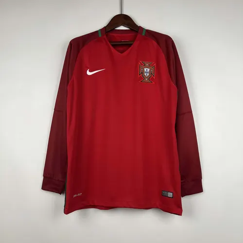 Maillot de football domicile Portugal 2016 Rétro Manches Longues Qualité Thaï 1:1