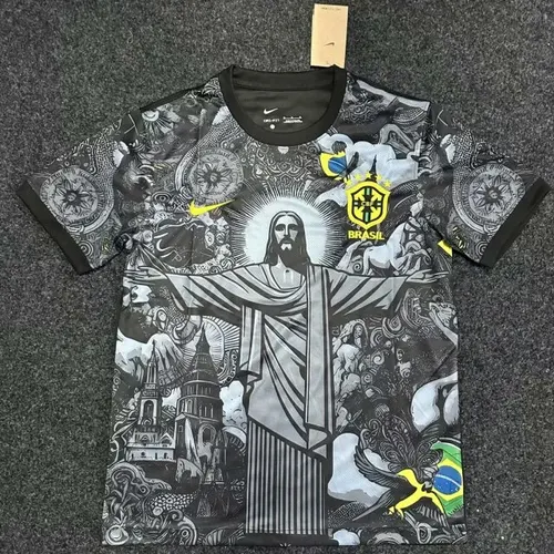 2024 Brazil Special Edition Jesus Black Gray Soccer Jersey — view 6
