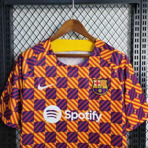 2023/2024 Barcelona Training Wear Striped Plaid Jersey — view 4
