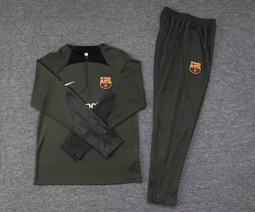 2023/2024 Barcelone Survêtement d'Entraînement à Demi-Tiré Vert Armée Maillot Ensemble — view 7