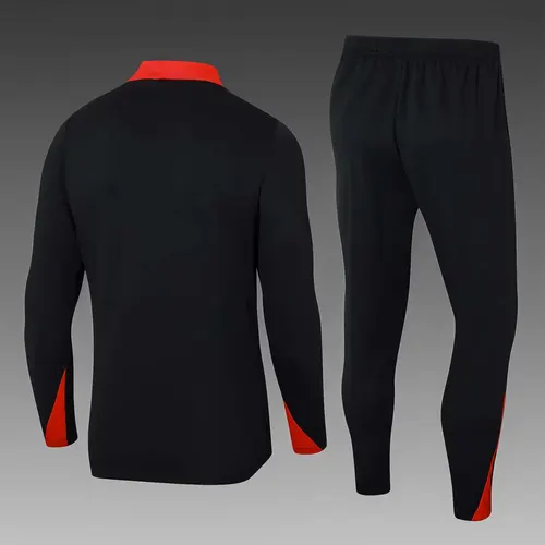 2024 Portugal Halb-Reißverschluss Trainingsanzug Schwarz Fußballtrikot Set — view 2