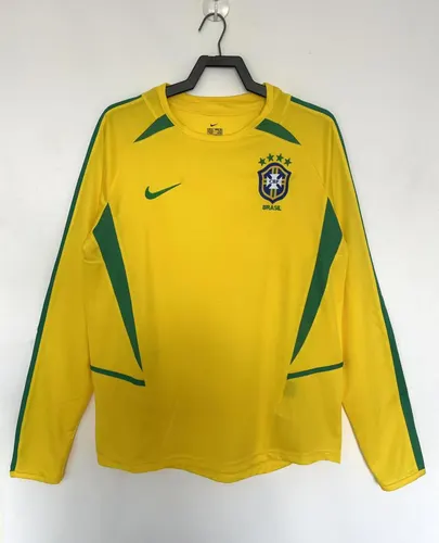 2002 レトロ 長袖 ブラジル ホーム サッカージャージ タイ品質 — view 1