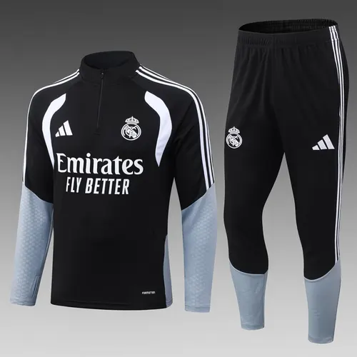 2026/2027 Real Madrid Half-Pull Training Suit Black Gray Football Jersey 1:1 Thai Quality