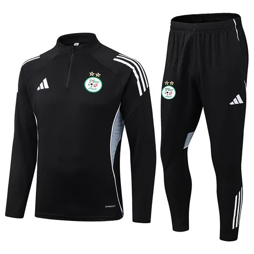 2025/2026 Conjunto Treino Meio Puxar Argélia Seleção Nacional Preto Camisa Qualidade Tailandesa Conjunto