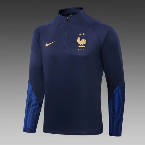 Ensemble de survêtement demi-traction France 2022 Bleu Royal Maillot de football — view 3