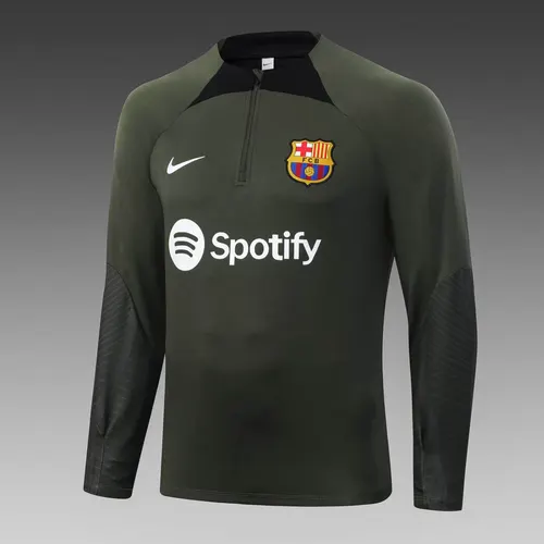 2023/2024 Barcelone Survêtement d'Entraînement à Demi-Tiré Vert Armée Maillot Ensemble — view 3