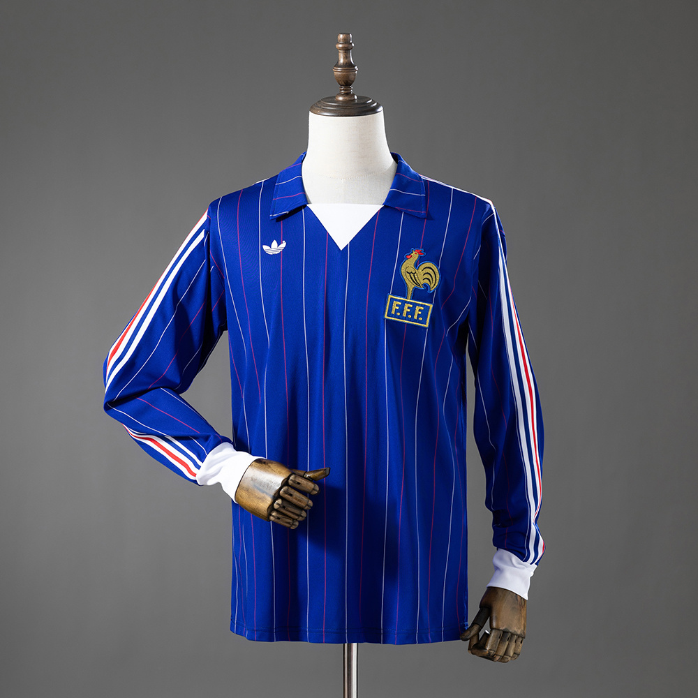 قميص رجعي 1980/1982 طويل الأكمام فرنسا المنزلي درجة المشجع AAA
