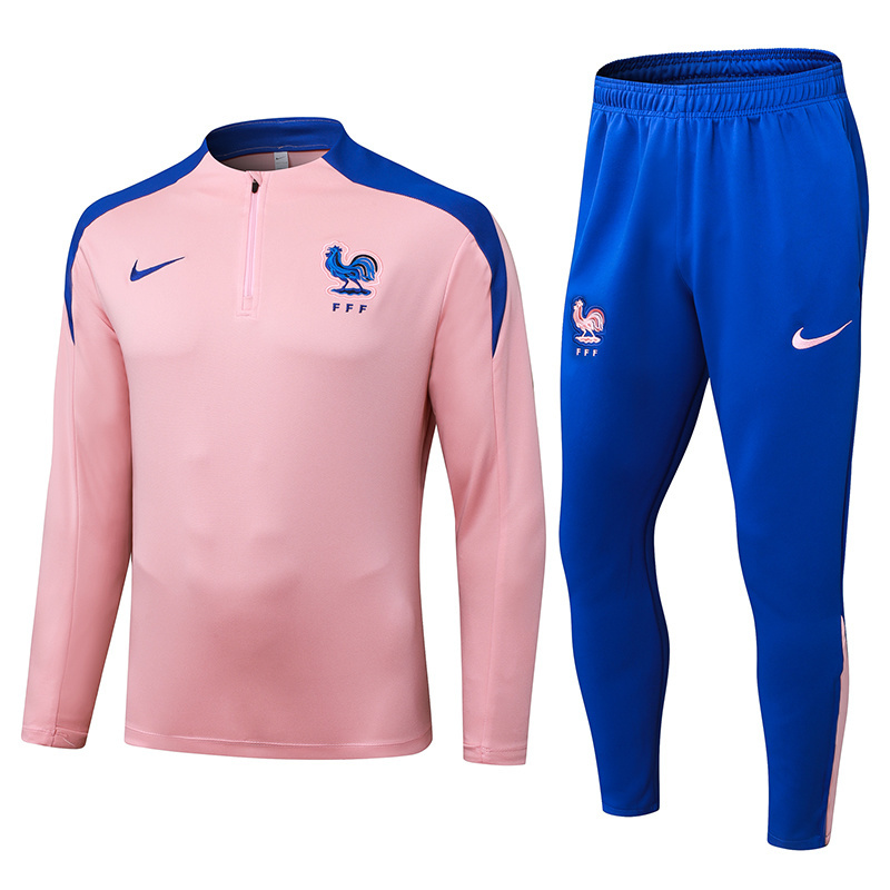 2025/2026 France Half-Pull Training Suit Pink Football Shirt AAA fan-grade Set