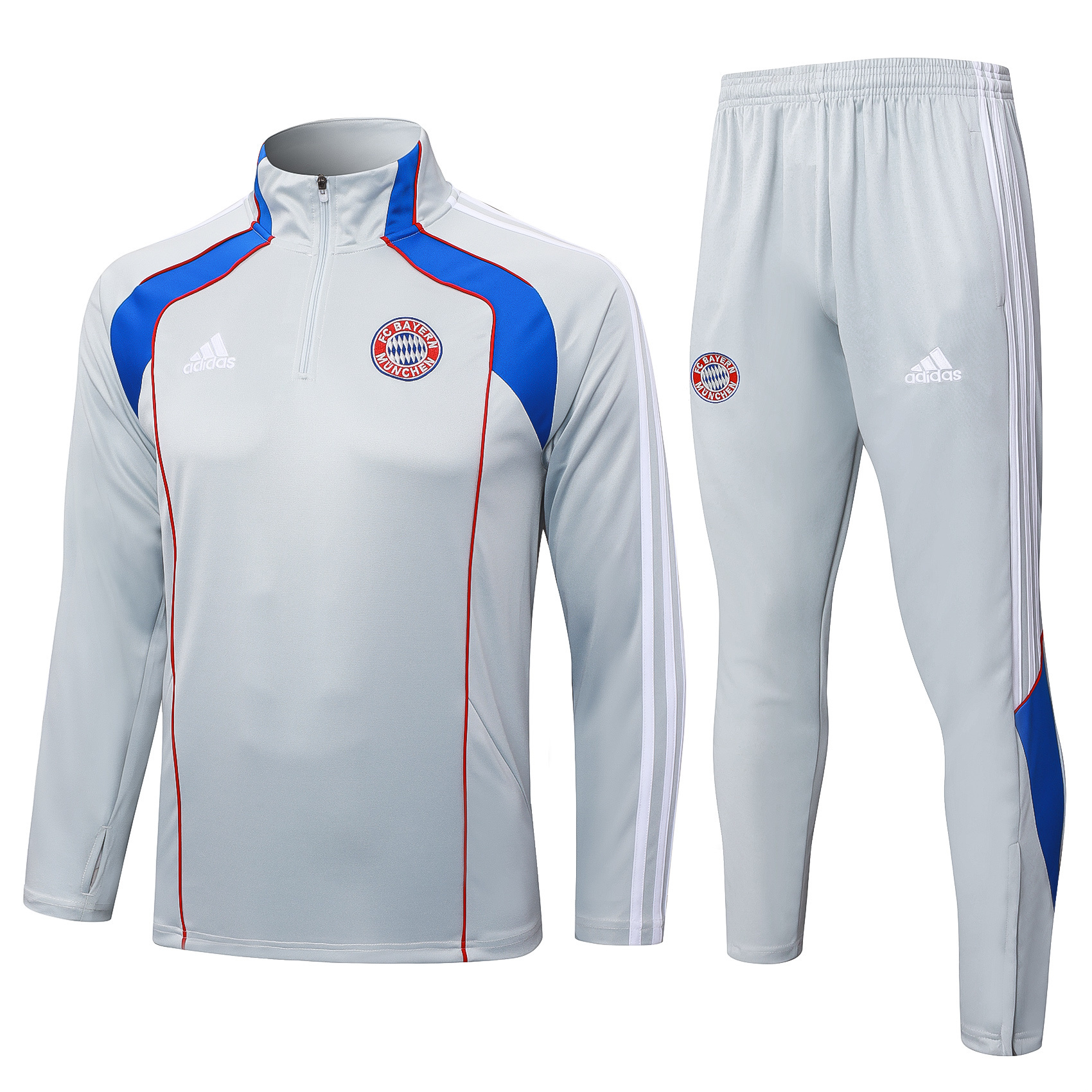 2025/2026 Bayern Munich Half-Pull Training Suit Light Gray Retro Style Football Shirt AAA fan-grade Set