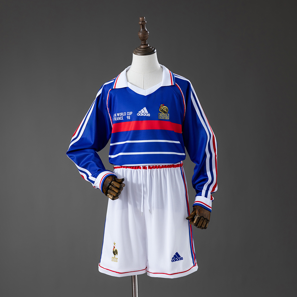 1998 Retro France Home Long Sleeve AAA fan-grade Kids Size