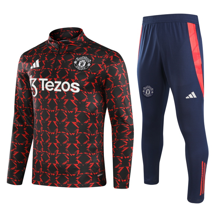 2024/2025 Manchester United Half-Pull Training Suit Red and black print Football Shirt AAA fan-grade Set