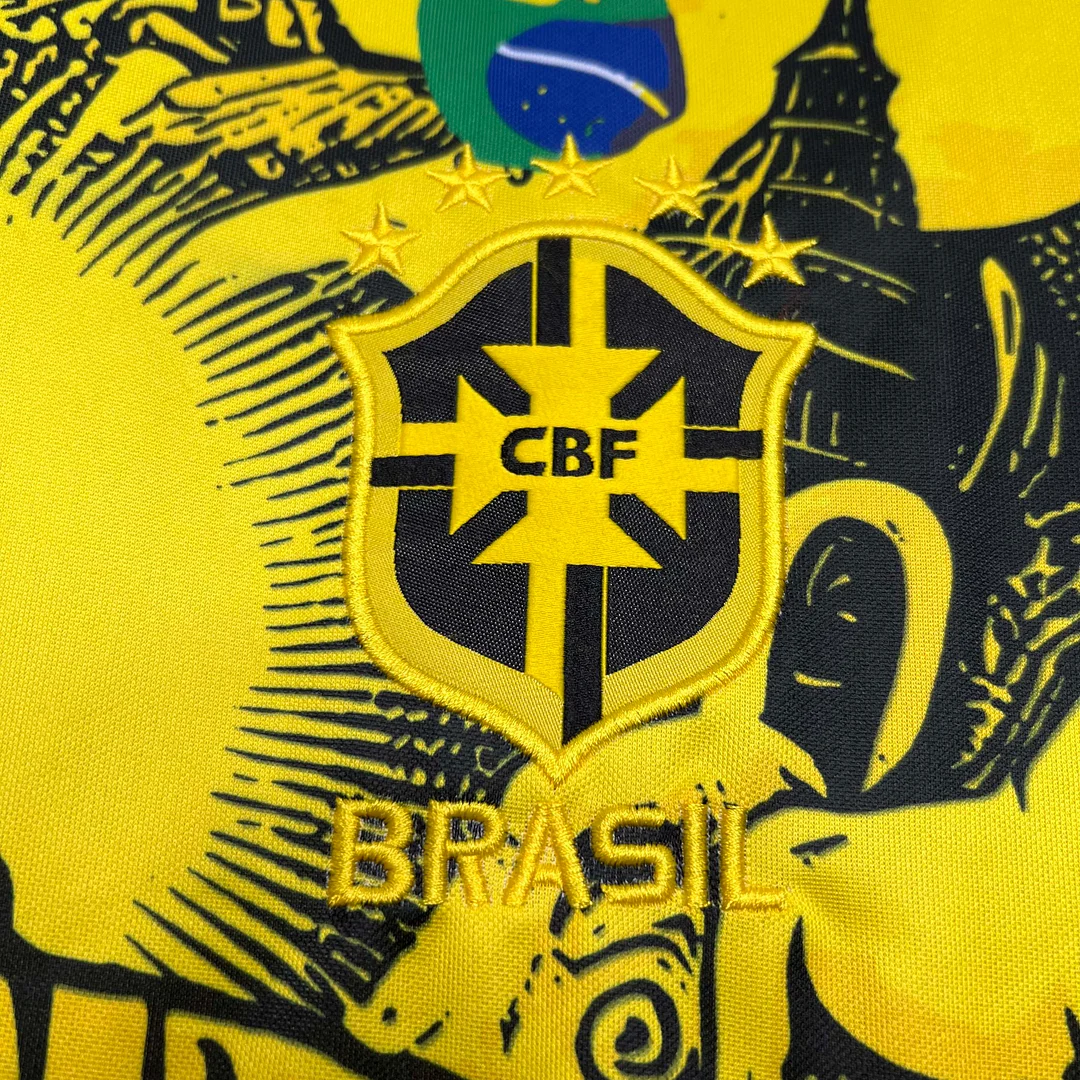 2024 Brazil Special Edition Jesus Yellow Gray Soccer Jersey — view 3