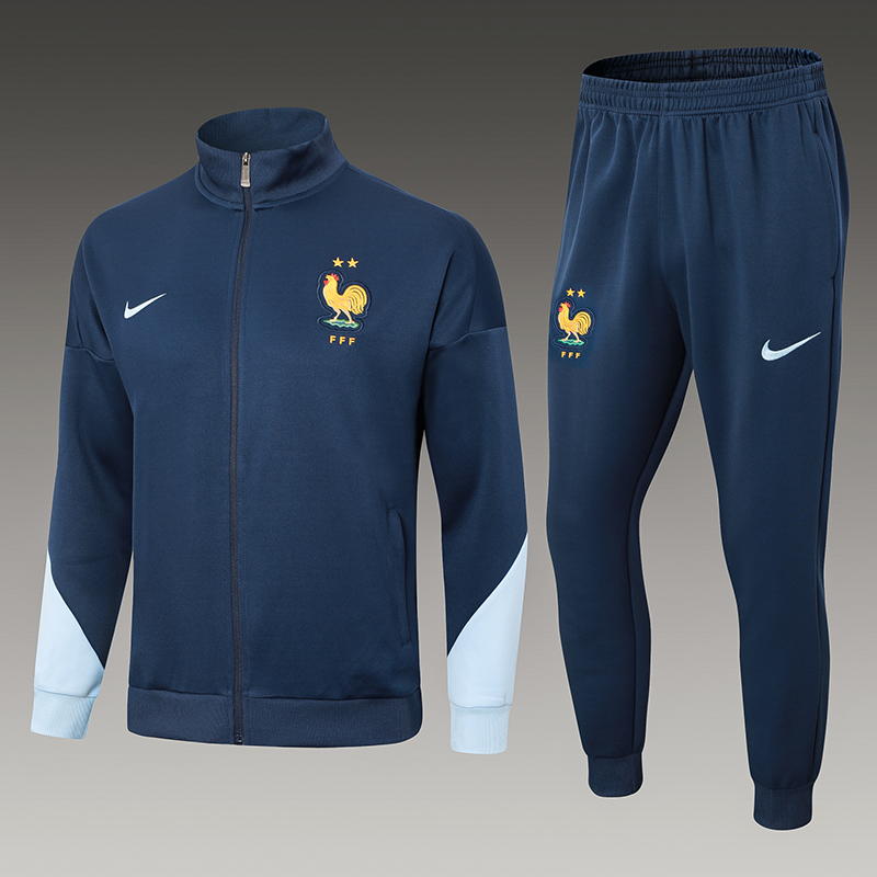 2024-2025 France Half-Pull Training Suit Royal Blue Football Shirt Set