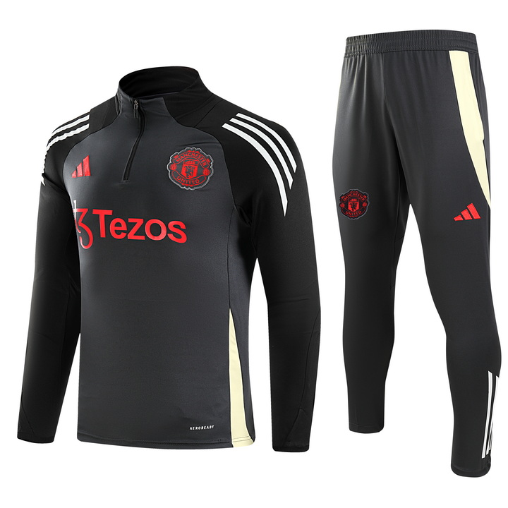 2024/2025 Manchester United Half-Pull Training Suit Dark Gray Football Shirt AAA fan-grade Set