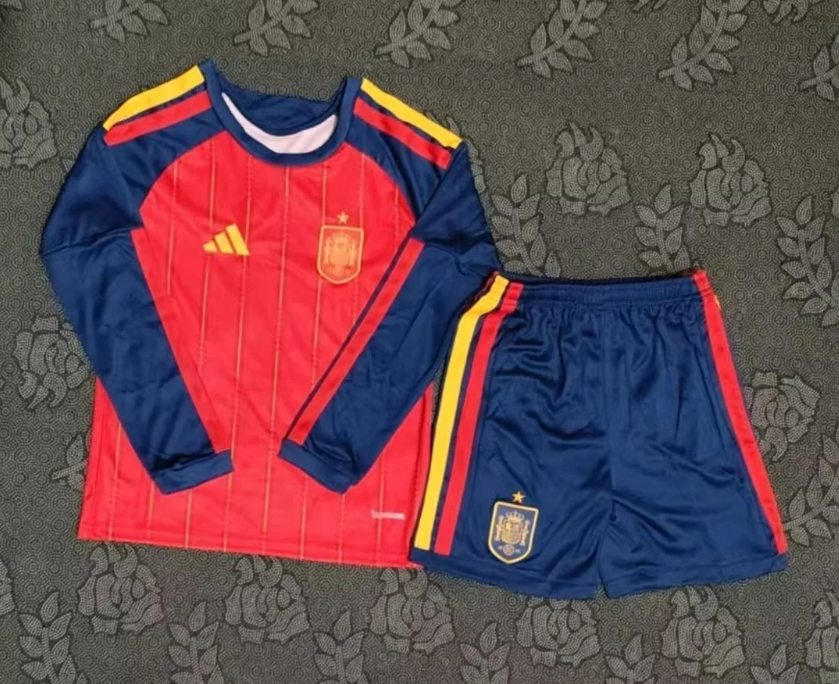 2026 Langarm Spanien Heim Fußballtrikot Thai-Qualität Kindergröße