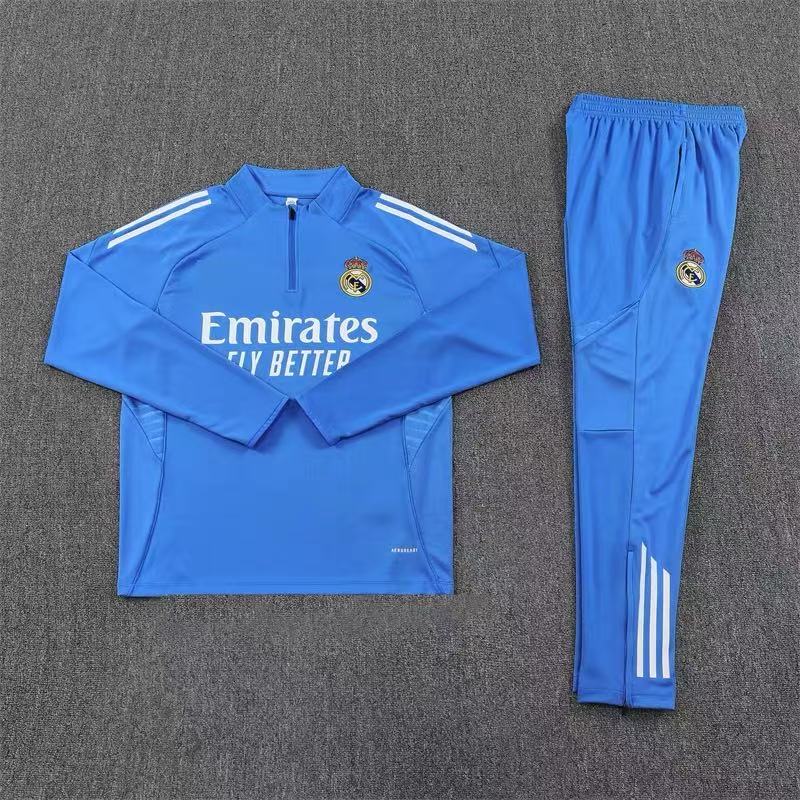 2025-2026 Real Madrid blue Half-Pull Training Suit Football Shirt AAA fan-grade Set
